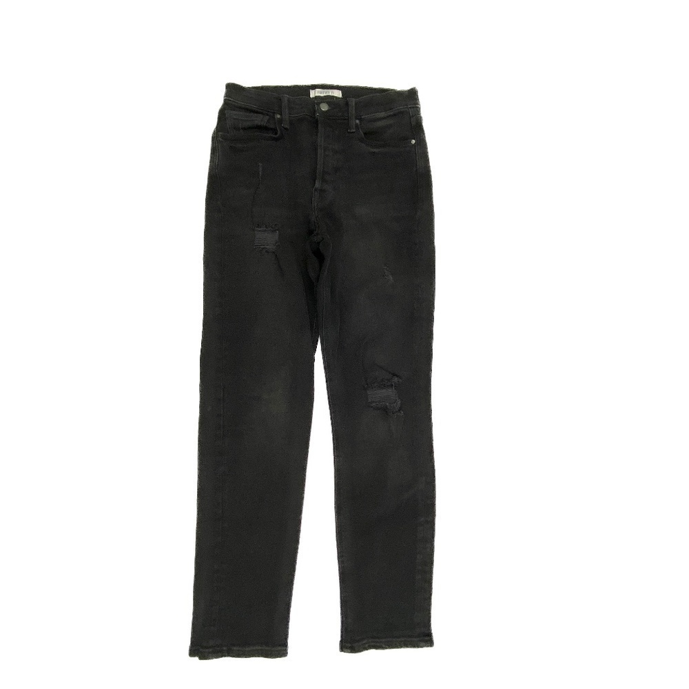 Forever 21 Skinny Button Fly Distressed Women's size 27 Black Denim jeans